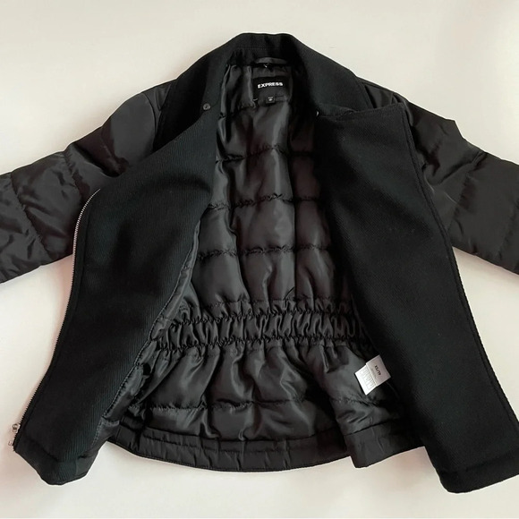 Express Black Puffer Wool Lined Padded Winter Warm Cozy Ski Jacket Coat Size XS - Picture 4 of 14